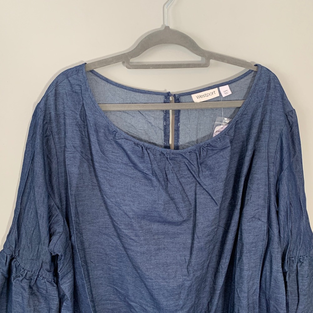NEW Westport Dressbarn‎ Blue Chambray Embroidered Floral Shift Dress 24W - Picture 4 of 9